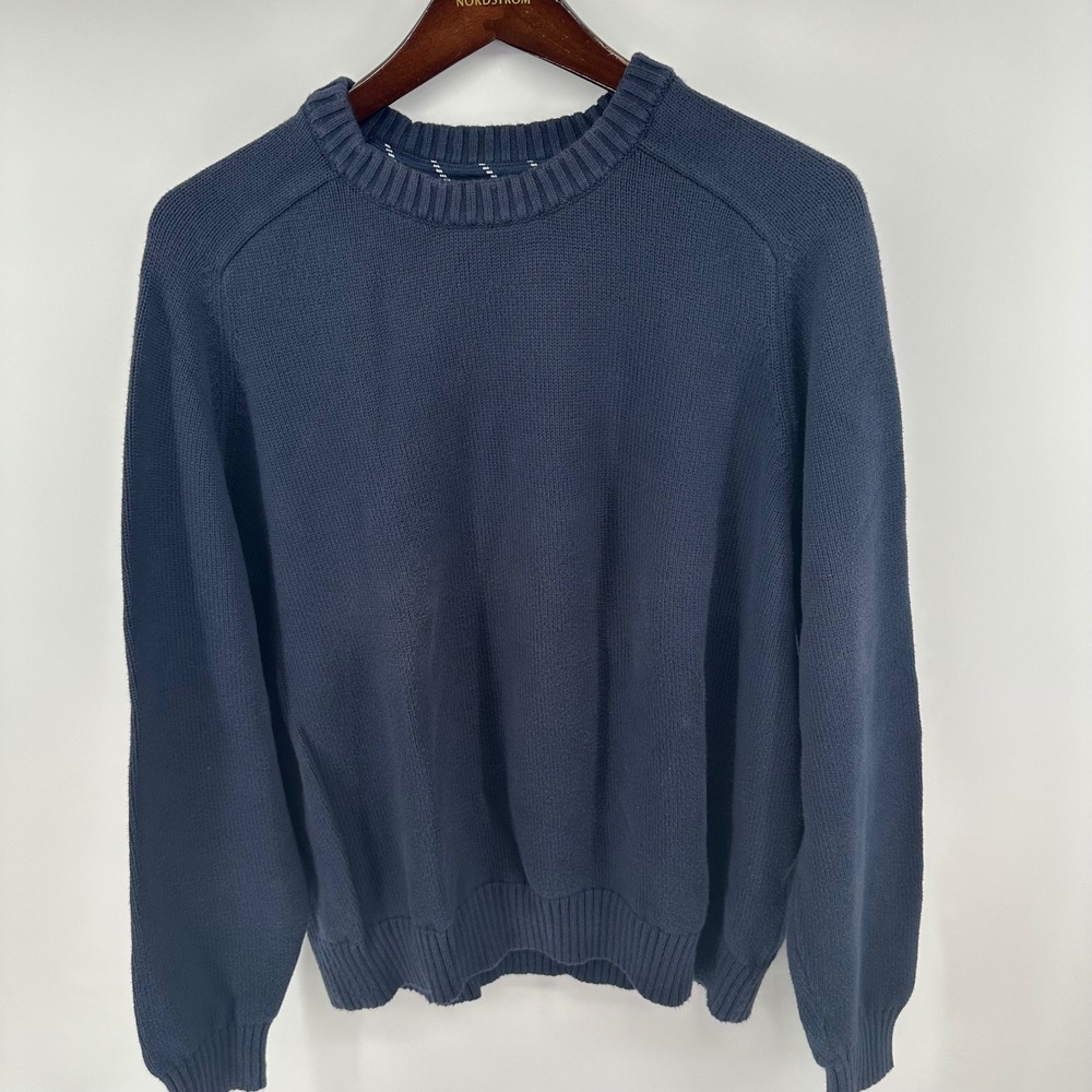 Lands End Drifter Sweater Mens XL Navy Blue‎ Cotton Crewneck Knit Raglan Sleeve